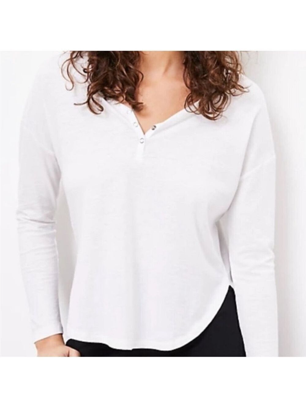 Lou & Grey NWT Blush Pink Softserve Slub Henley V-Neck Curved Hem Top Medium